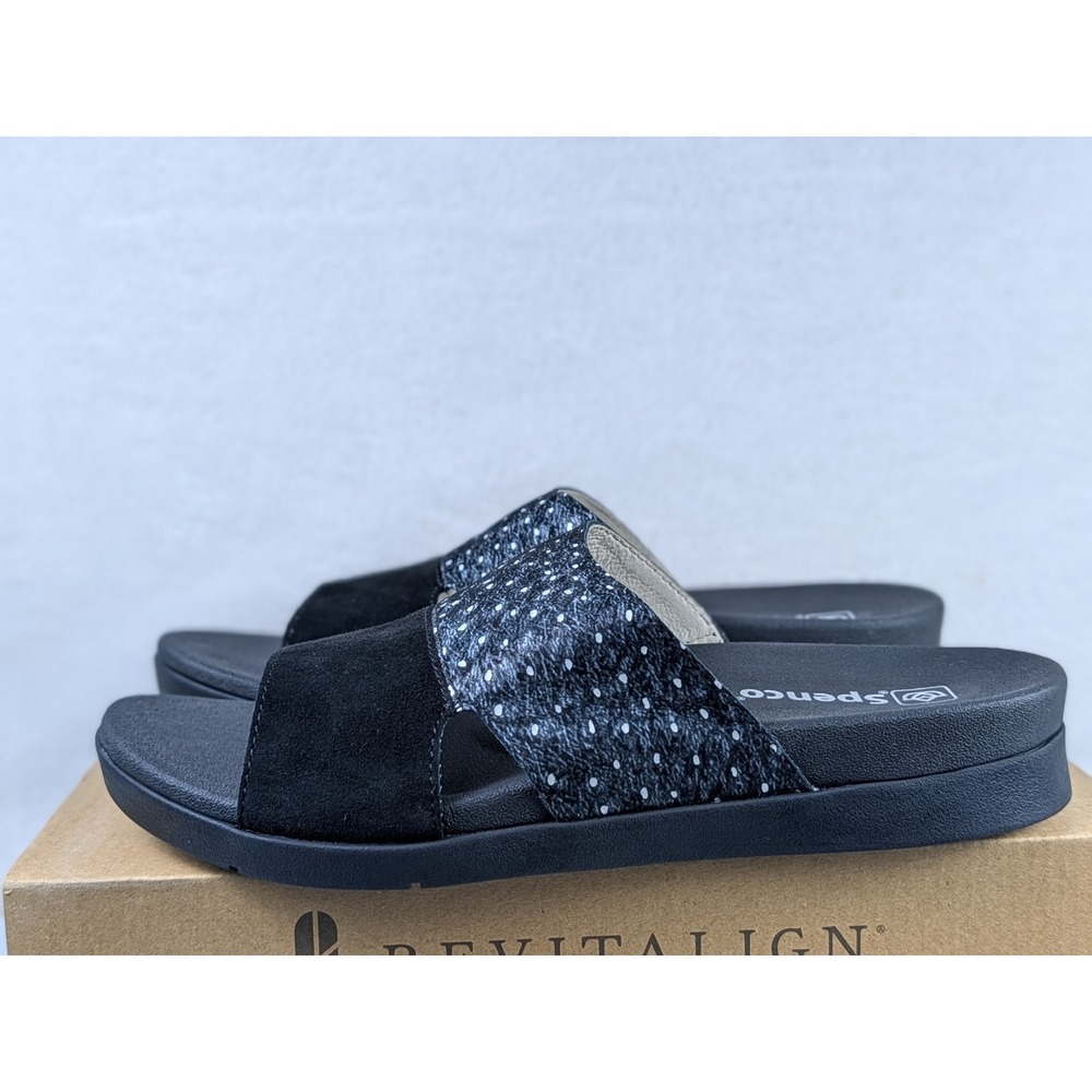 Spenco Dawn Slide Sandals Black Ostrich Print Orthotic Women 8.5B SP1209BLO085